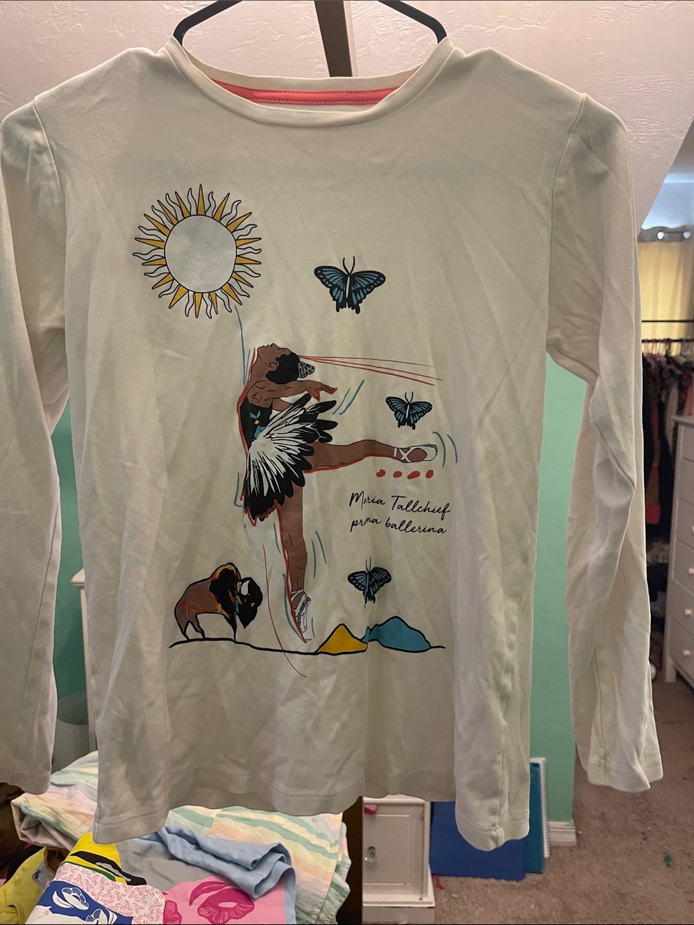 Girls' White Long Sleeve Ballerina Graphic Tee